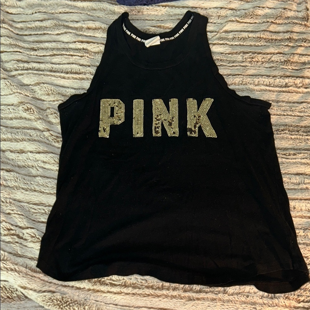 PINK Victoria's Secret Black and Gold Tank Top